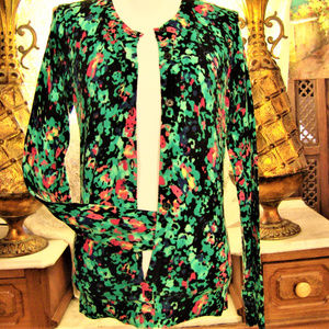 MERONA Multi Teal Floral CARDIGAN Sweater M